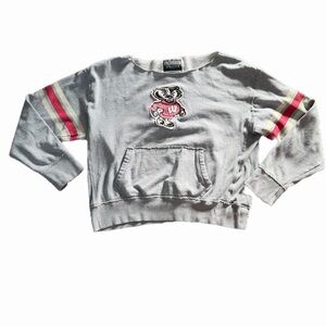Wisconsin Badgers Football Gray Off the Shoulder Hoodie